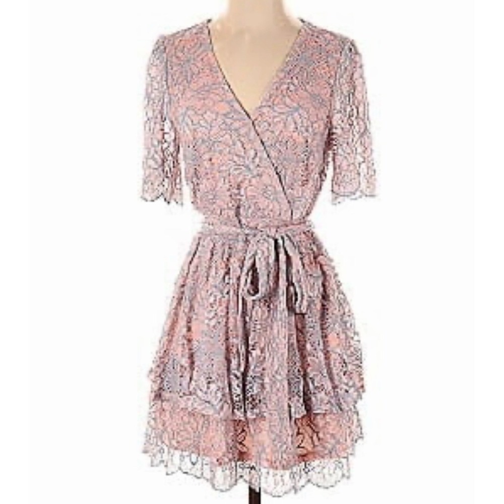 A. CALIN by Flying Tomato Women's Size Small Pink Lace Ruffle Lined Mini Dress